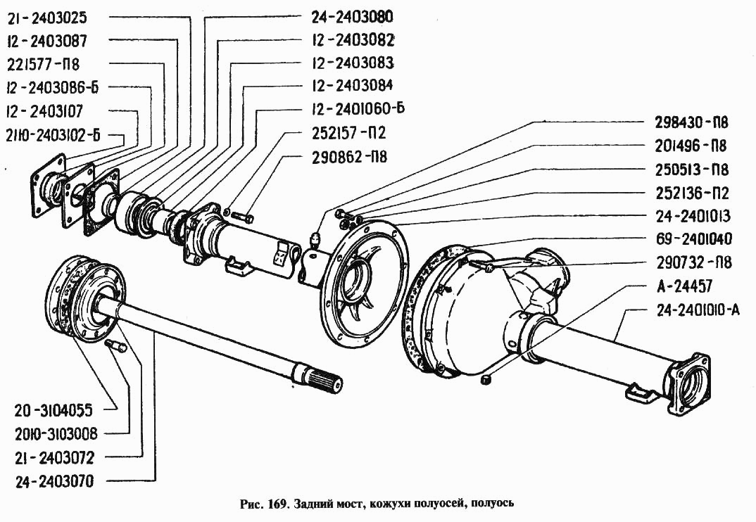 Задний мост, кожухи полуосей, полуось - Каталог запчастей Газ 24 / 111az.ru  - магазин автозапчастей в Рыбинске